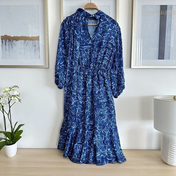 Sachin & Babi Dress Womens 2 Brielle Floral Print Tiered Tie Neck Satin Midi - Picture 6 of 16